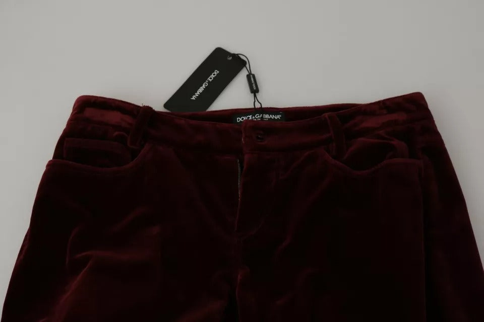 Bordeaux Velvet Stretch Slim Fit Pants-Dolce & Gabbana-LabelTerrace.com