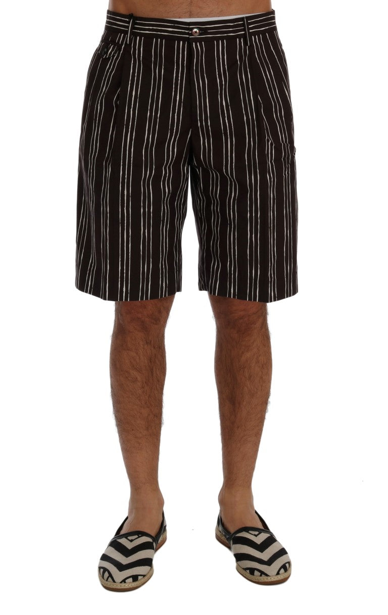 Bordeaux White Striped Hemp Casual Shorts-Dolce & Gabbana-LabelTerrace.com
