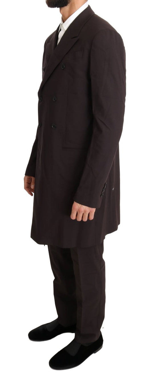 Bordeaux Wool Stretch Long 3 Piece Suit-Dolce & Gabbana-LabelTerrace.com