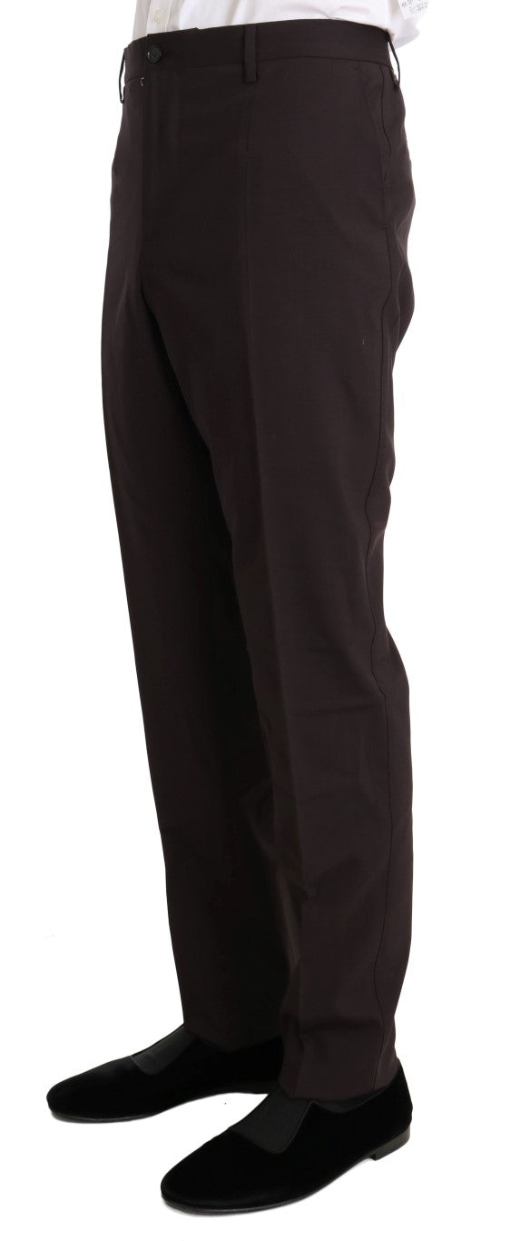Bordeaux Wool Stretch Long 3 Piece Suit-Dolce & Gabbana-LabelTerrace.com