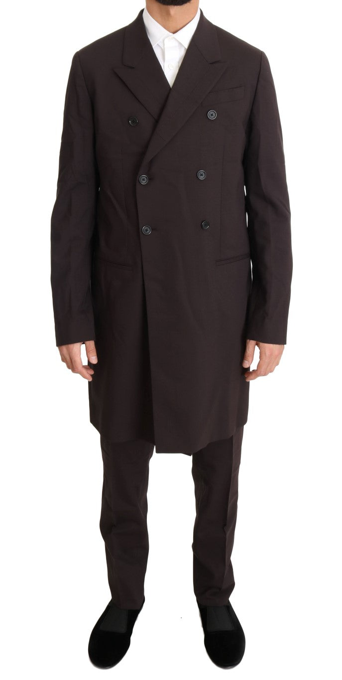 Bordeaux Wool Stretch Long 3 Piece Suit-Dolce & Gabbana-LabelTerrace.com