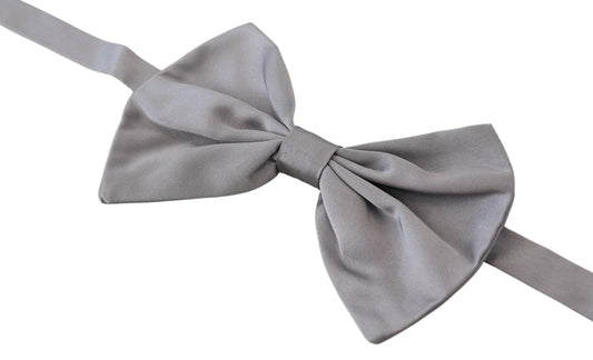 Bow Tie Men Silver Gray Silk Adjustable Neck Papillon-Dolce & Gabbana-LabelTerrace.com
