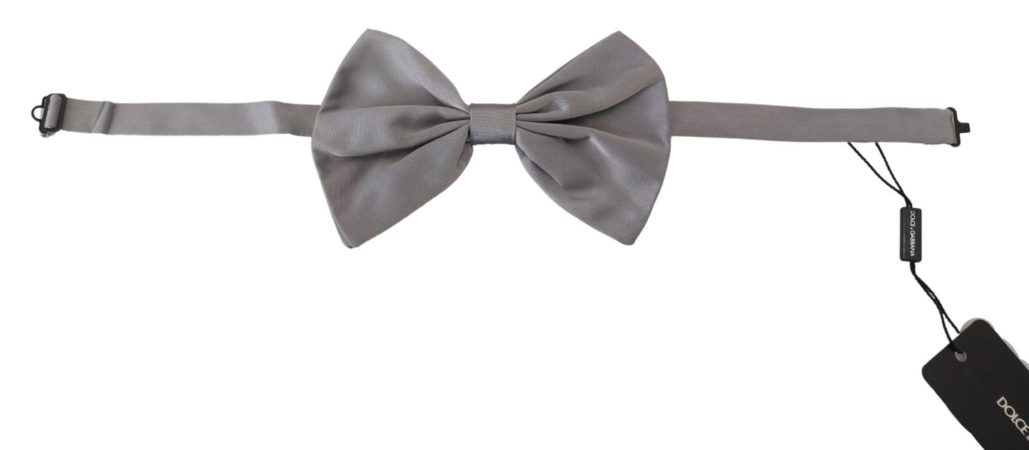 Bow Tie Men Silver Gray Silk Adjustable Neck Papillon-Dolce & Gabbana-LabelTerrace.com