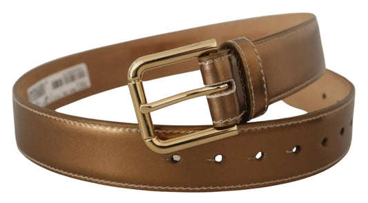 Bronze Calf Leather Gold Logo Waist Buckle Belt-Dolce & Gabbana-LabelTerrace.com