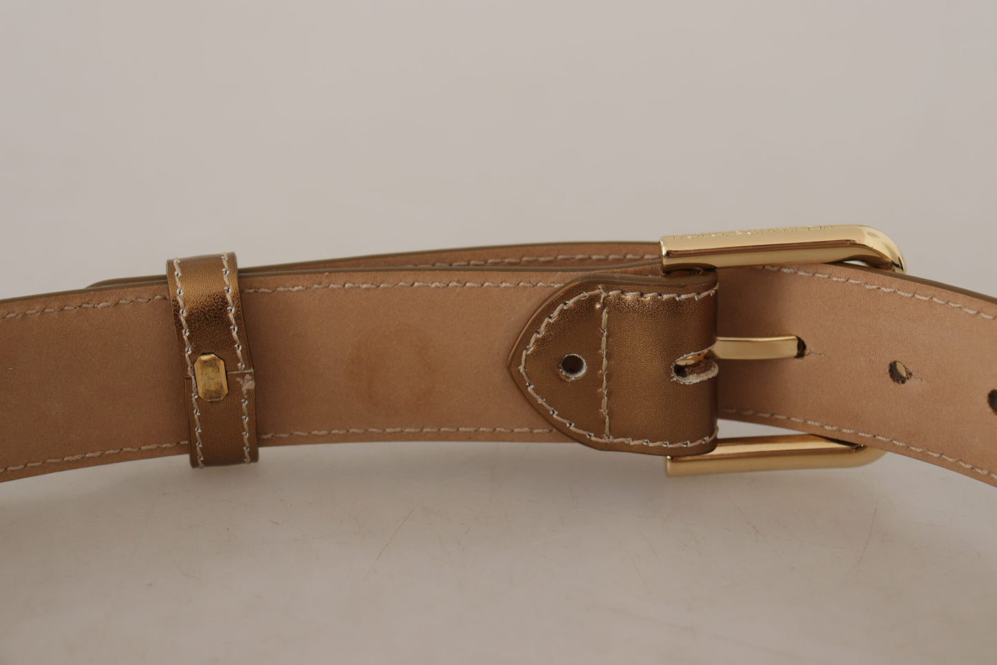 Bronze Calf Leather Gold Logo Waist Buckle Belt-Dolce & Gabbana-LabelTerrace.com