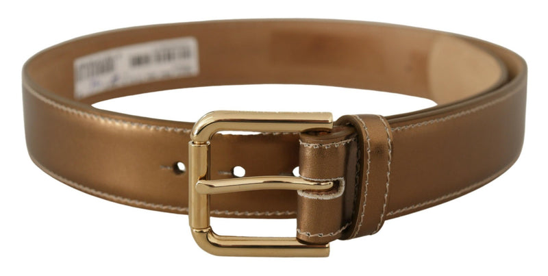 Bronze Calf Leather Gold Logo Waist Buckle Belt-Dolce & Gabbana-LabelTerrace.com