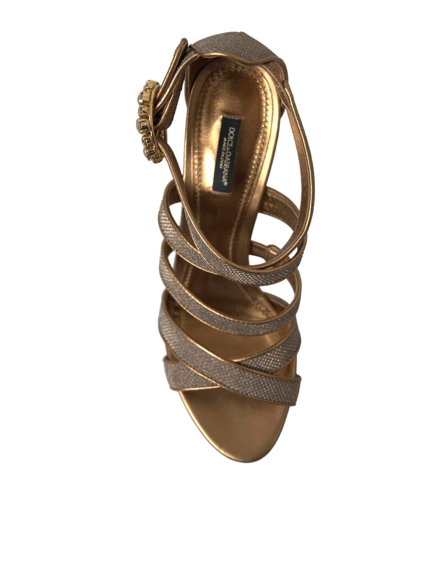 Bronze Crystal Strap Heels Sandals Shoes-Dolce & Gabbana-LabelTerrace.com