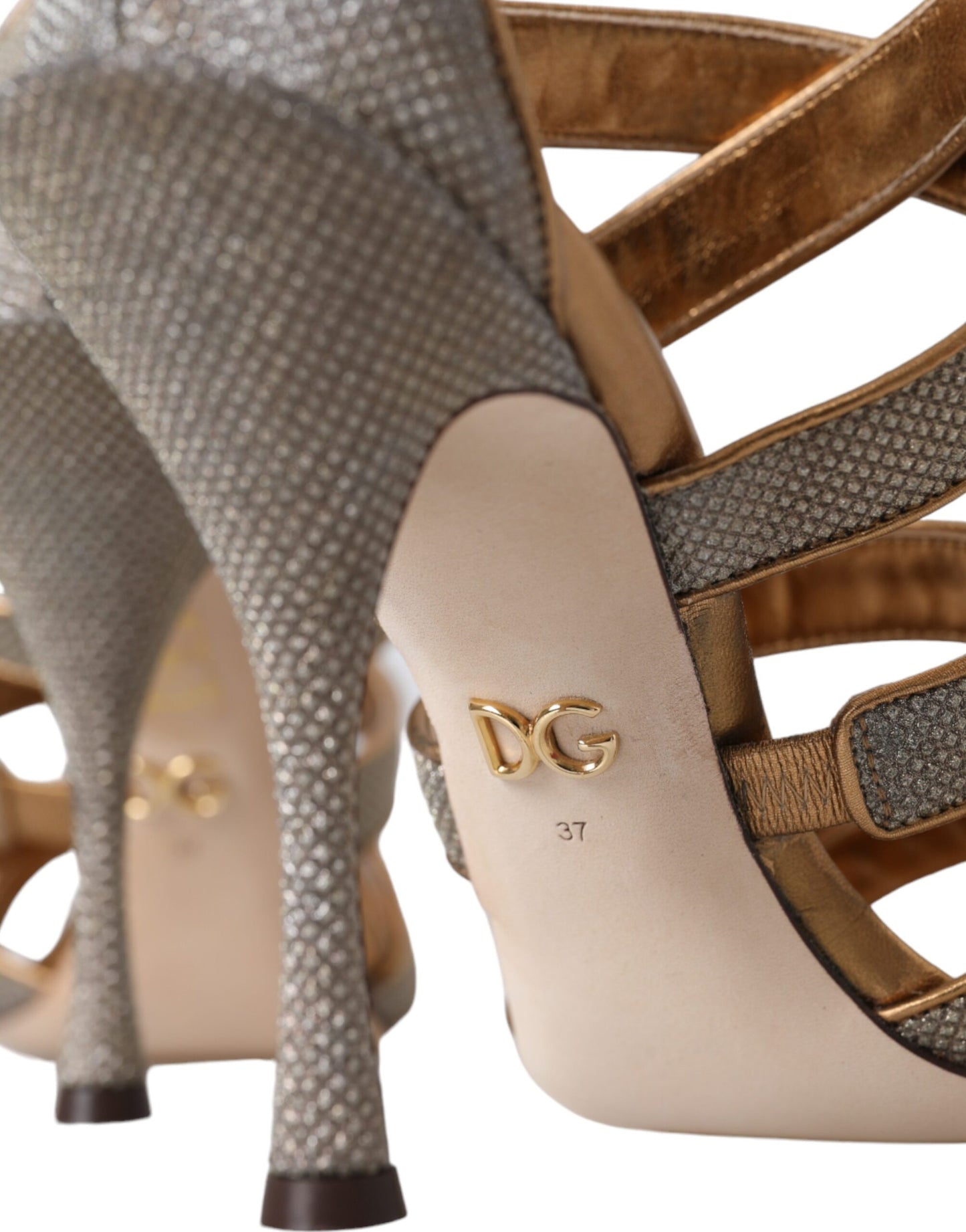 Bronze Crystal Strap Heels Sandals Shoes-Dolce & Gabbana-LabelTerrace.com