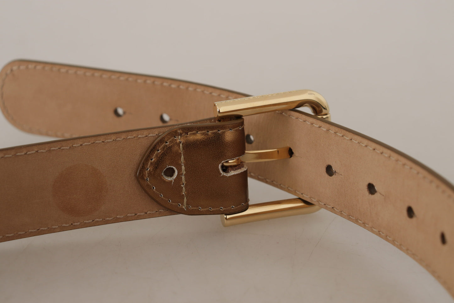 Bronze Leather Gold Logo Engraved Waist Buckle Belt-Dolce & Gabbana-LabelTerrace.com