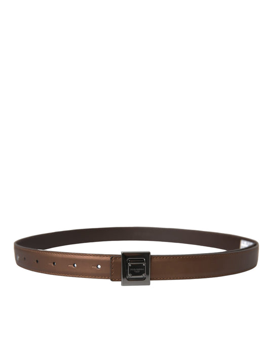 Bronze Leather Square Metal Buckle Belt-Dolce & Gabbana-LabelTerrace.com