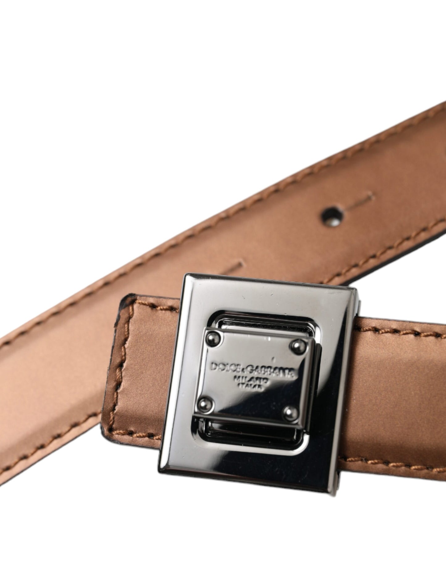 Bronze Leather Square Metal Buckle Belt-Dolce & Gabbana-LabelTerrace.com