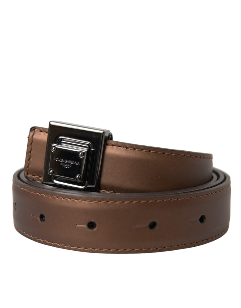 Bronze Leather Square Metal Buckle Belt-Dolce & Gabbana-LabelTerrace.com
