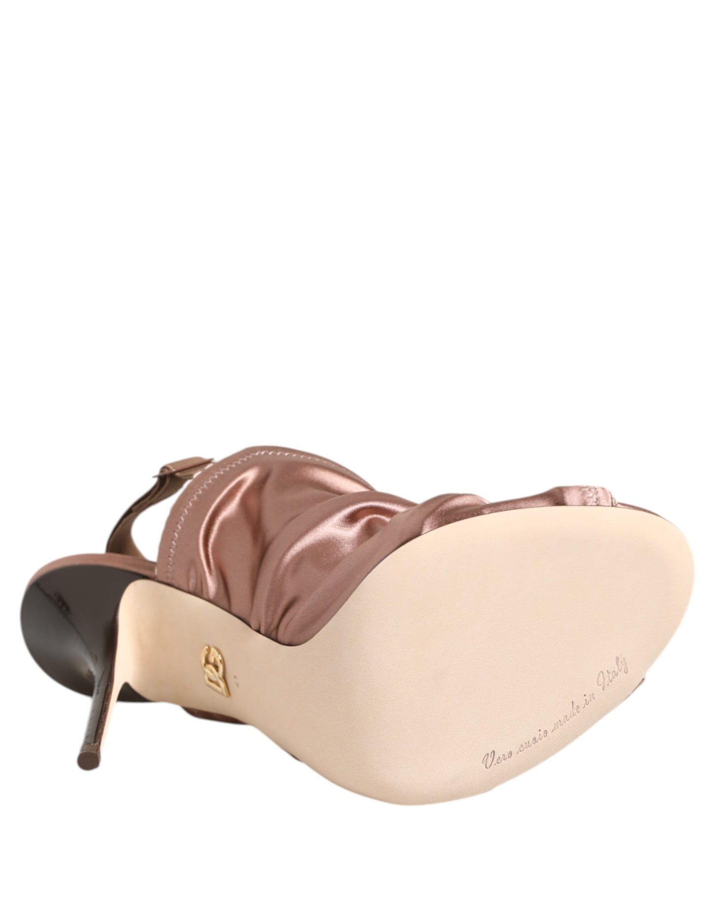 Bronze Satin Ruched Slingback Sandals Shoes-Dolce & Gabbana-LabelTerrace.com