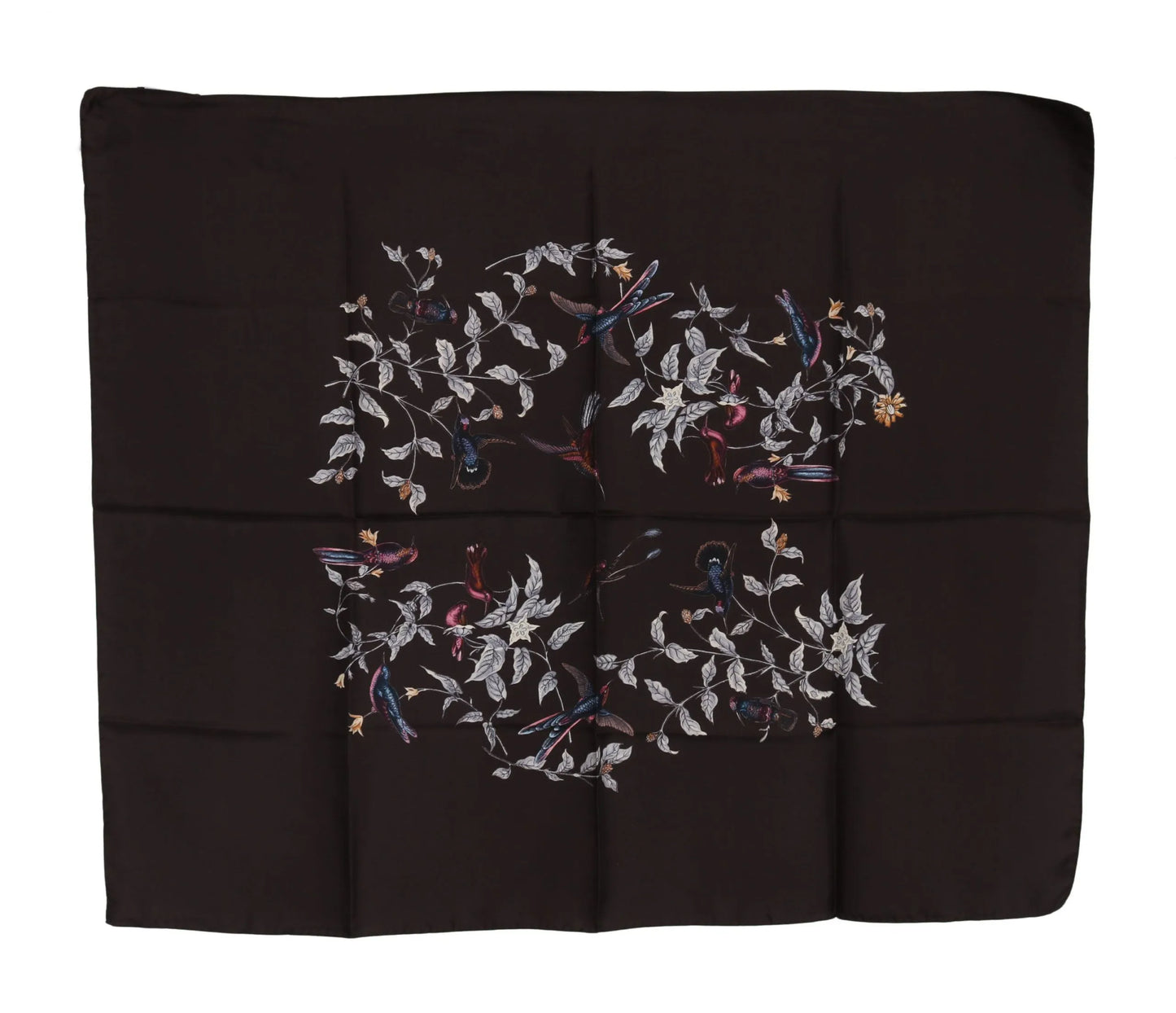 Brown 100% Silk Bird Print Wrap 80cm X 102cm RRP Scarf-Dolce & Gabbana-LabelTerrace.com