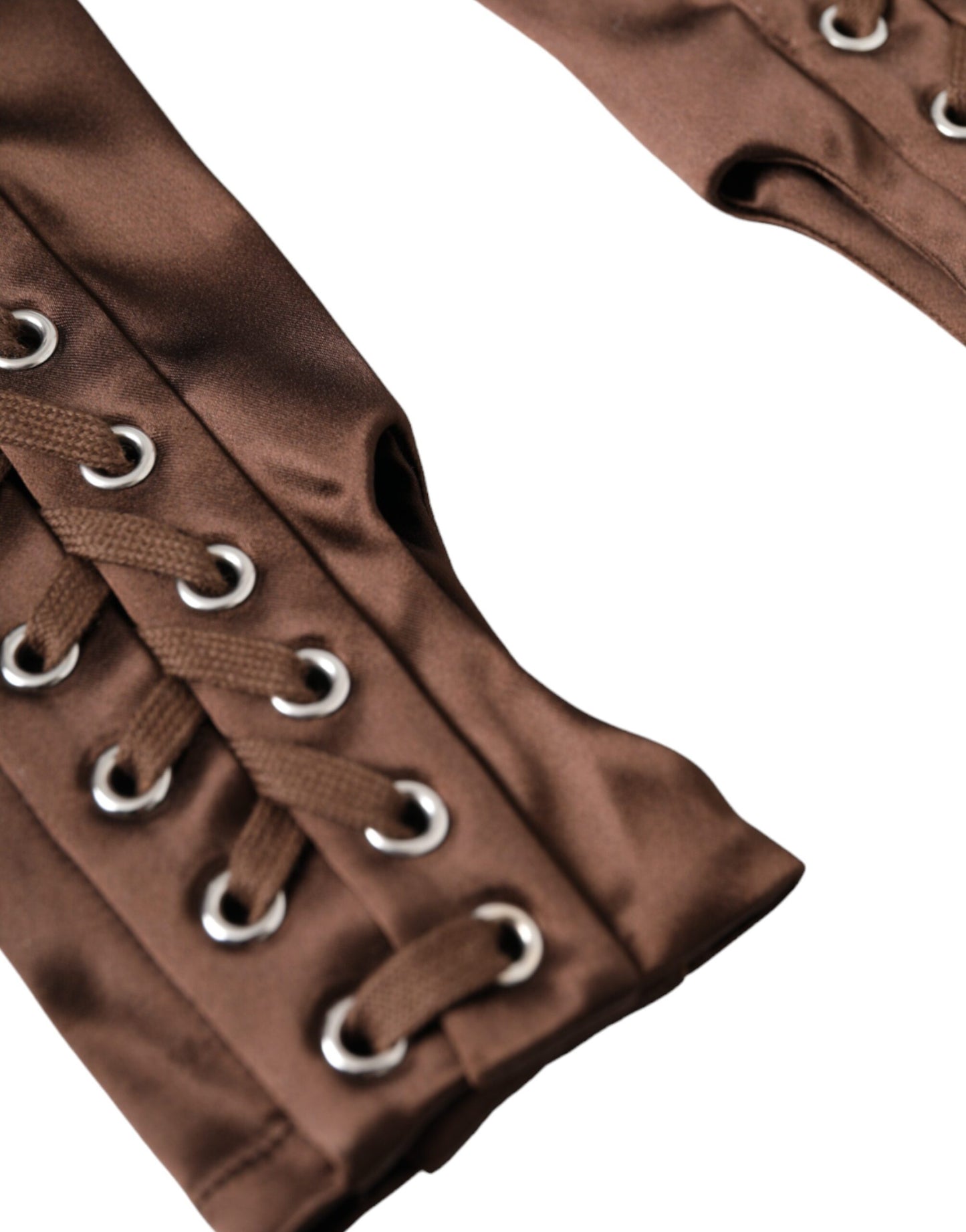 Brown Acetate Lace Up Fingerless Gloves-Dolce & Gabbana-LabelTerrace.com