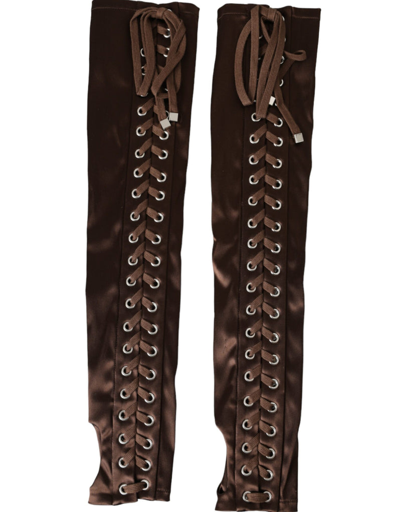 Brown Acetate Lace Up Fingerless Gloves-Dolce & Gabbana-LabelTerrace.com