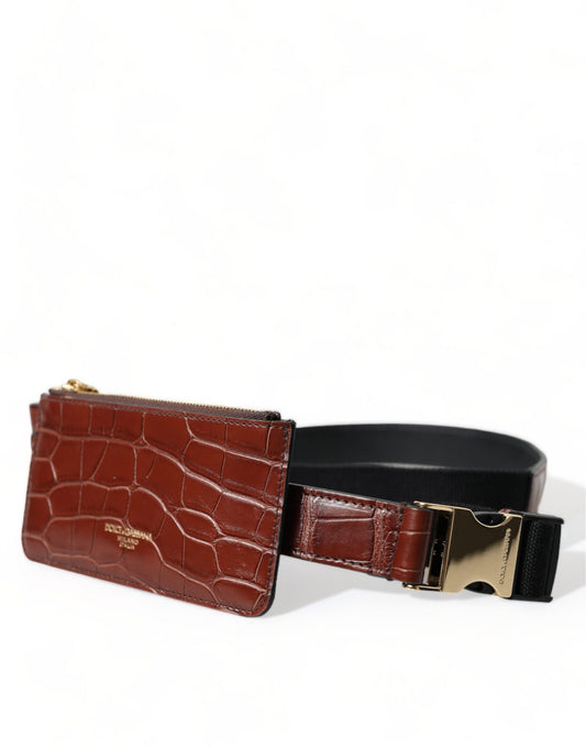 Brown Alligator Leather Airpods Case Coin Purse Wallet-Dolce & Gabbana-LabelTerrace.com