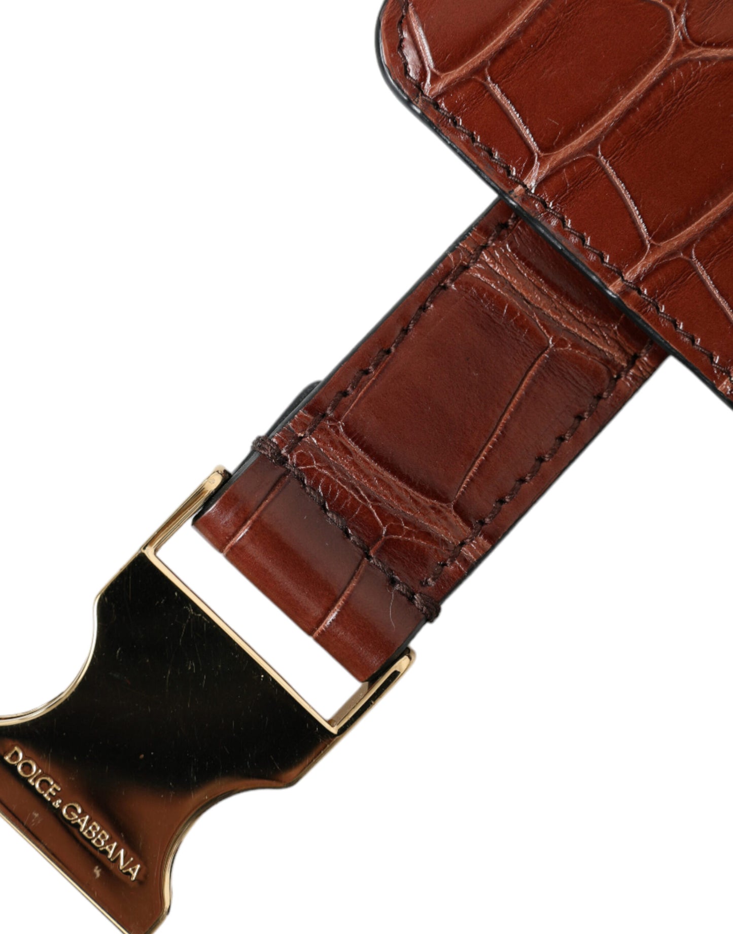 Brown Alligator Leather Airpods Case Coin Purse Wallet-Dolce & Gabbana-LabelTerrace.com