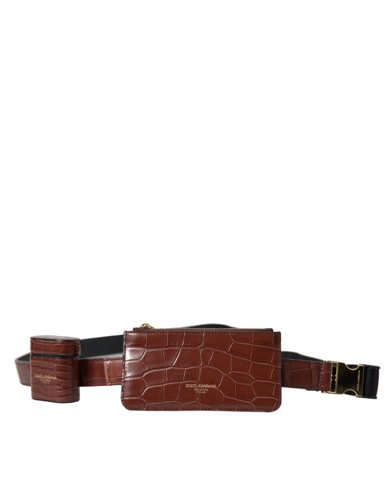 Brown Alligator Leather Airpods Case Coin Purse Wallet-Dolce & Gabbana-LabelTerrace.com