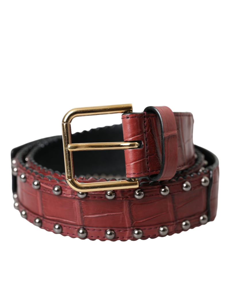Brown Alligator Leather Studded Metal Buckle Belt-Dolce & Gabbana-LabelTerrace.com