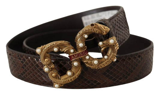 Brown Amore Animal Print Exotic Leather Logo Buckle Belt-Dolce & Gabbana-LabelTerrace.com