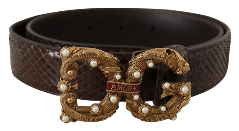 Brown Amore Animal Print Exotic Leather Logo Buckle Belt-Dolce & Gabbana-LabelTerrace.com