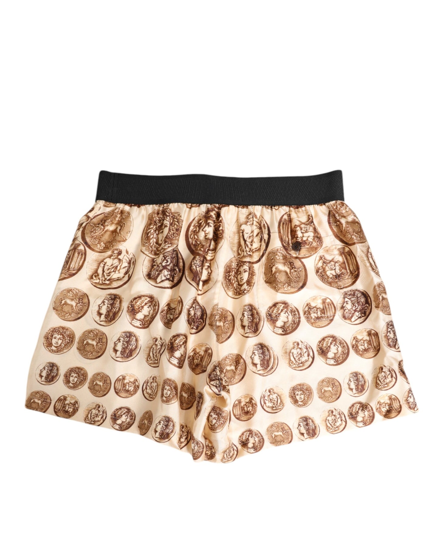 Brown Ancient Coin Print Silk Shorts Swimwear-Dolce & Gabbana-LabelTerrace.com