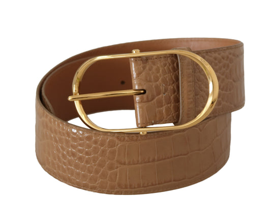 Brown Beige Leather Gold Metal Oval Buckle Belt-Dolce & Gabbana-LabelTerrace.com