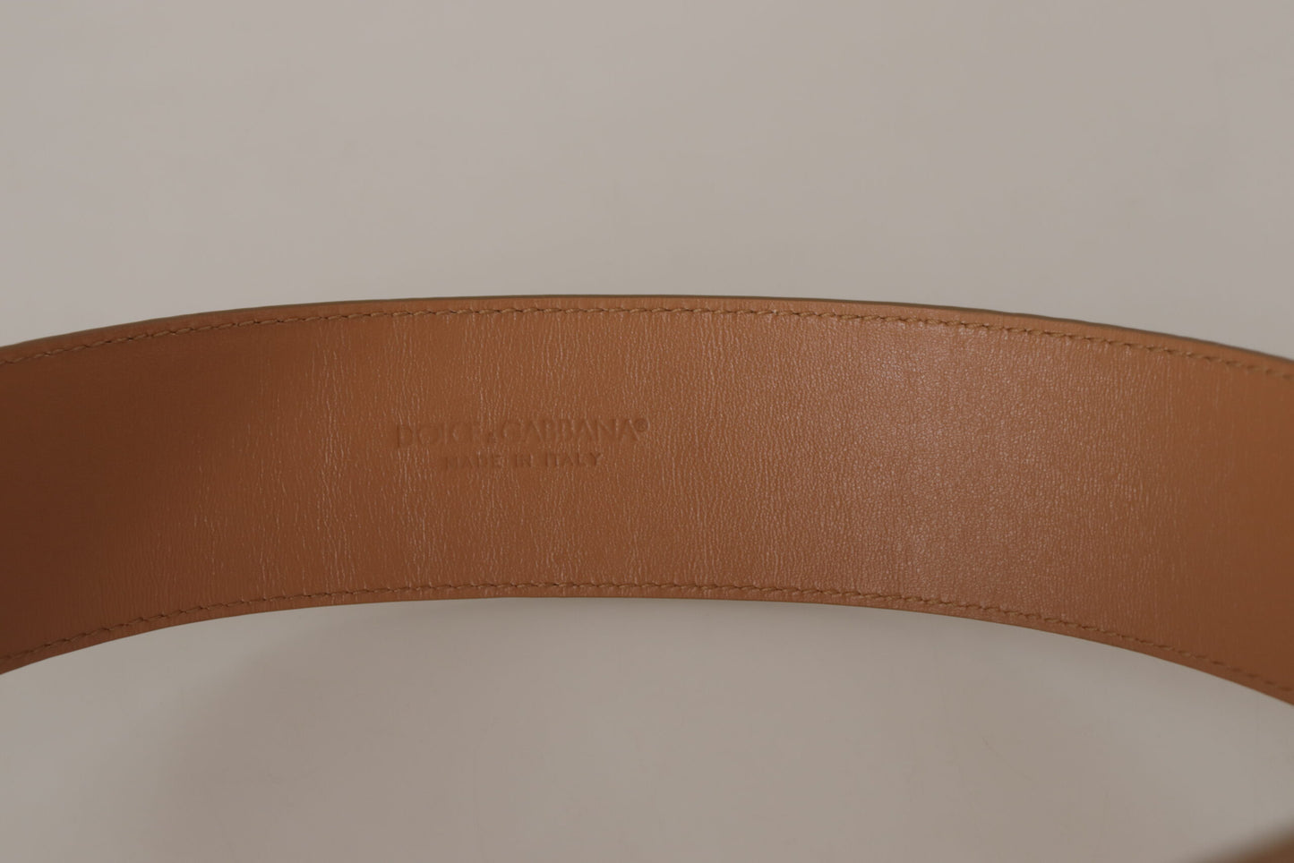 Brown Beige Leather Gold Metal Oval Buckle Belt-Dolce & Gabbana-LabelTerrace.com