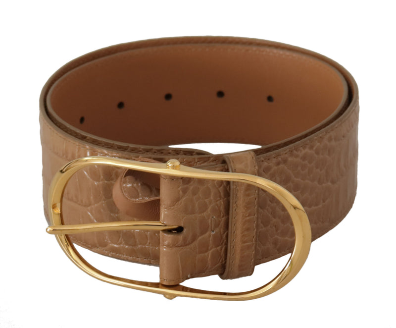 Brown Beige Leather Gold Metal Oval Buckle Belt-Dolce & Gabbana-LabelTerrace.com