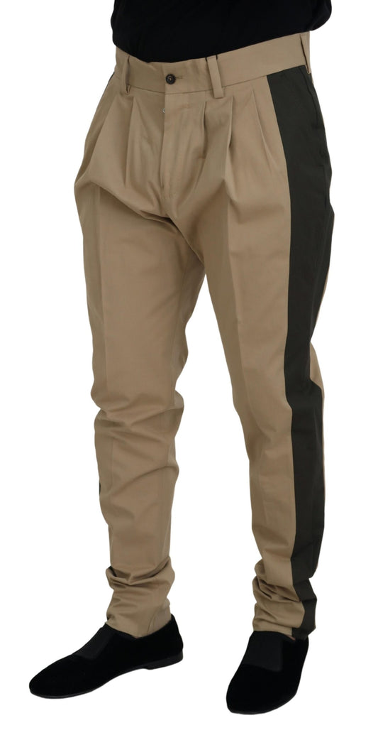 Brown Black Cotton Chino Men Pants-Dolce & Gabbana-LabelTerrace.com