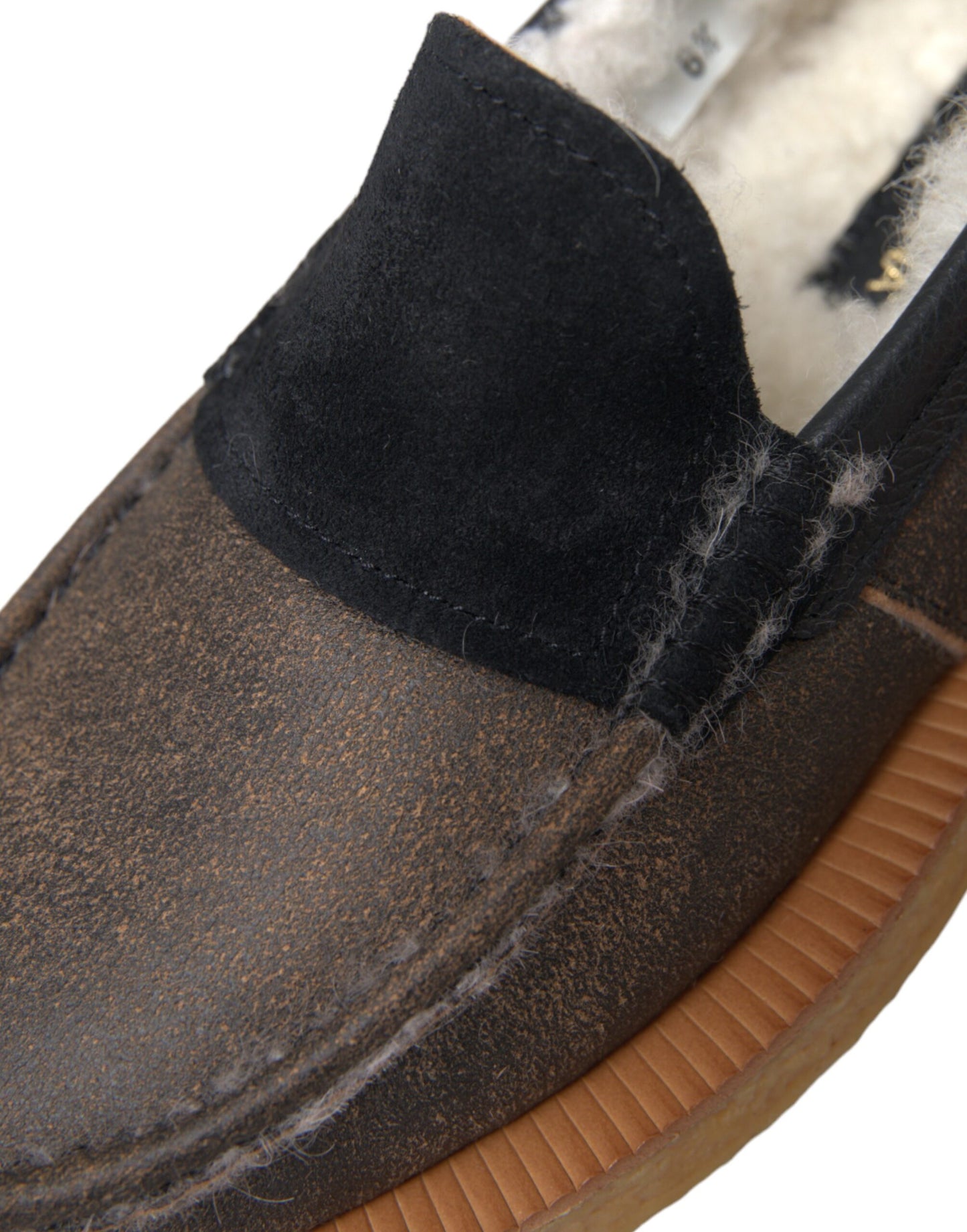 Brown Black Fur Leather Loafers Men Shoes-Dolce & Gabbana-LabelTerrace.com