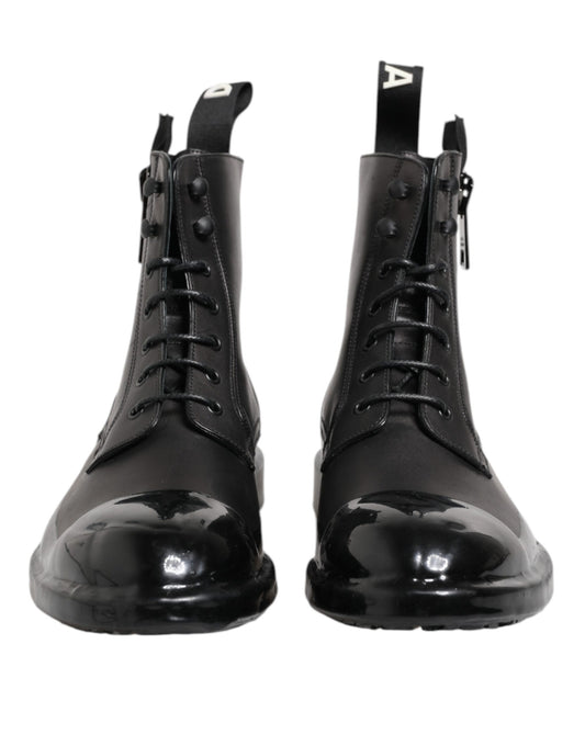 Brown Black Lace Up Mid Calf Men Boots Shoes-Dolce & Gabbana-LabelTerrace.com