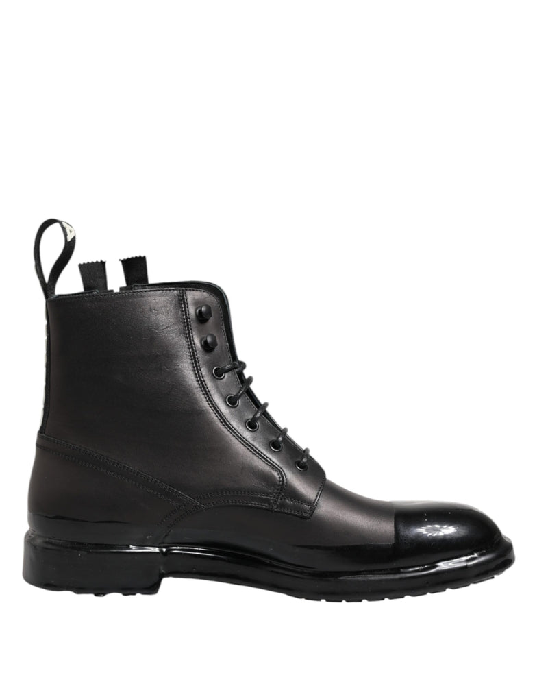 Brown Black Lace Up Mid Calf Men Boots Shoes-Dolce & Gabbana-LabelTerrace.com