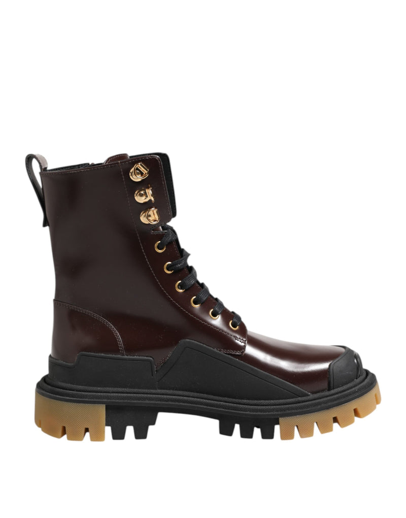 Brown Black Leather Boots Zipper Lace Up Shoes-Dolce & Gabbana-LabelTerrace.com