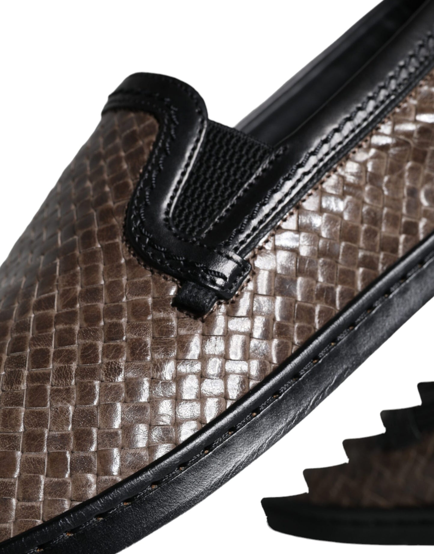 Brown Black Leather Weaved Men Loafers Shoes-Dolce & Gabbana-LabelTerrace.com