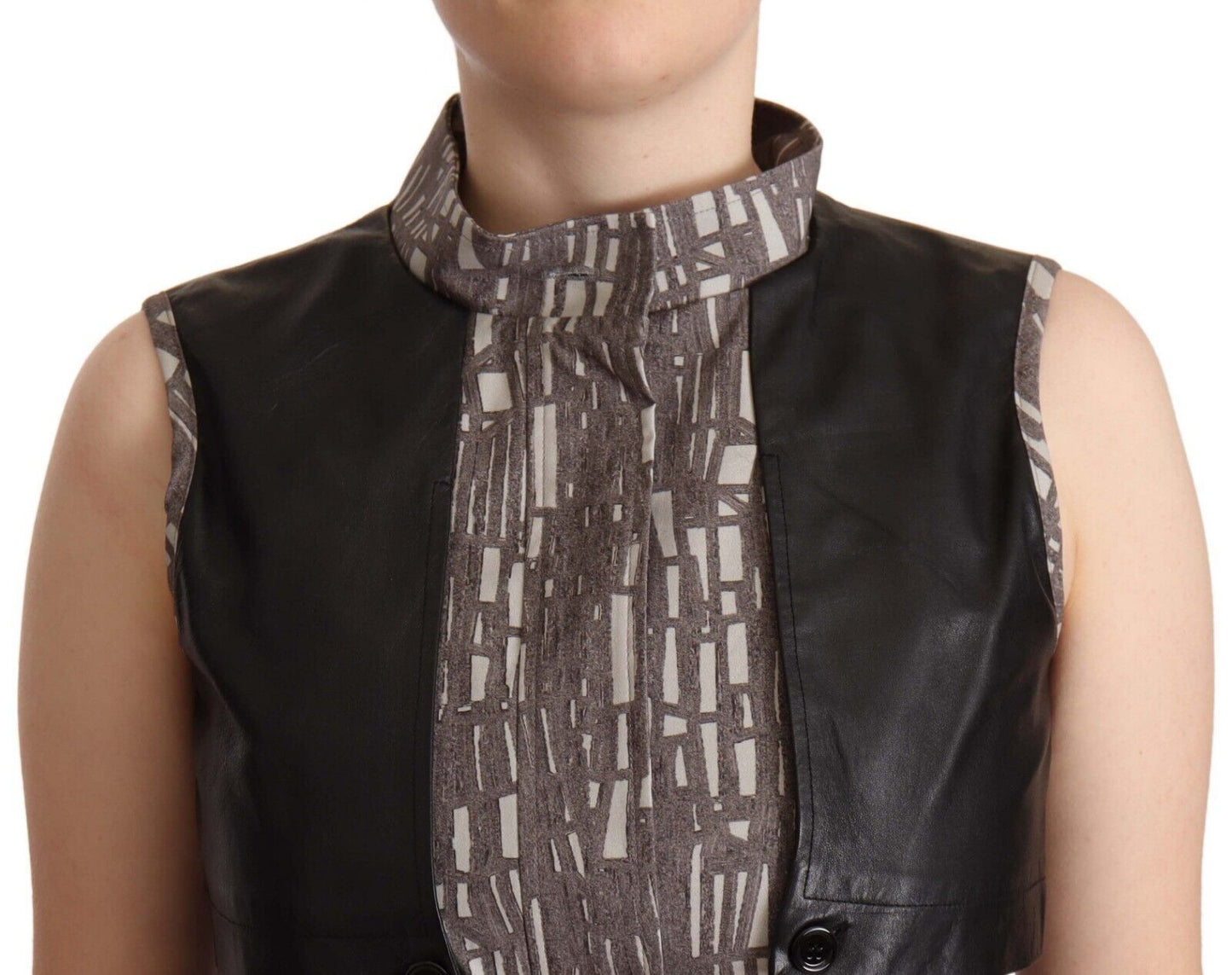 Brown Black Vest Leather Sleeveless Top Blouse-Comeforbreakfast-LabelTerrace.com