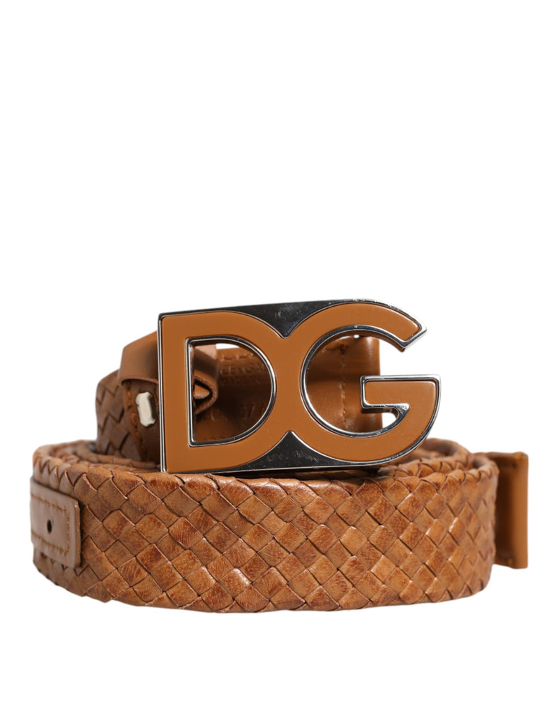 Brown Braided Metal DG Logo Buckle Belt-Dolce & Gabbana-LabelTerrace.com