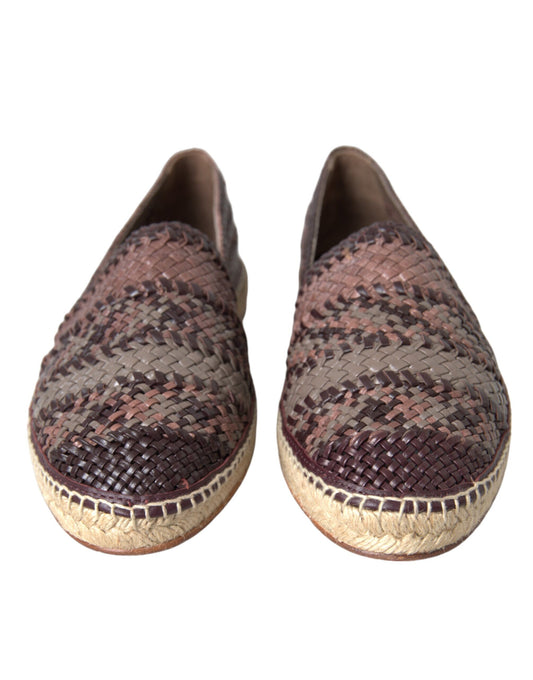 Brown Buffalo Leather Espadrille Flats Shoes-Dolce & Gabbana-LabelTerrace.com