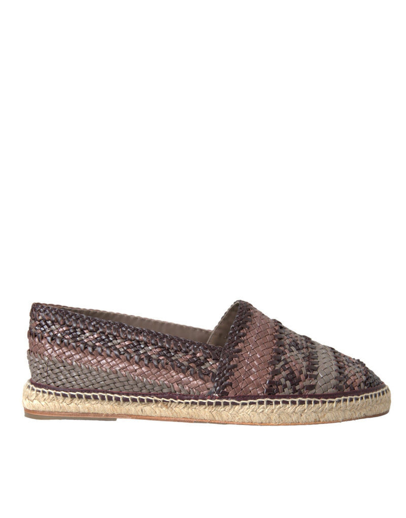 Brown Buffalo Leather Espadrille Flats Shoes-Dolce & Gabbana-LabelTerrace.com