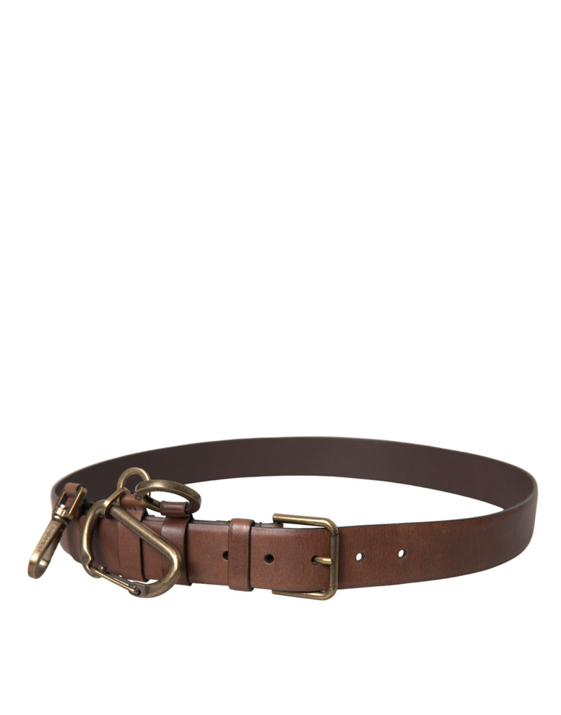Brown Calf Leather Gold Metal Buckle Belt Men-Dolce & Gabbana-LabelTerrace.com