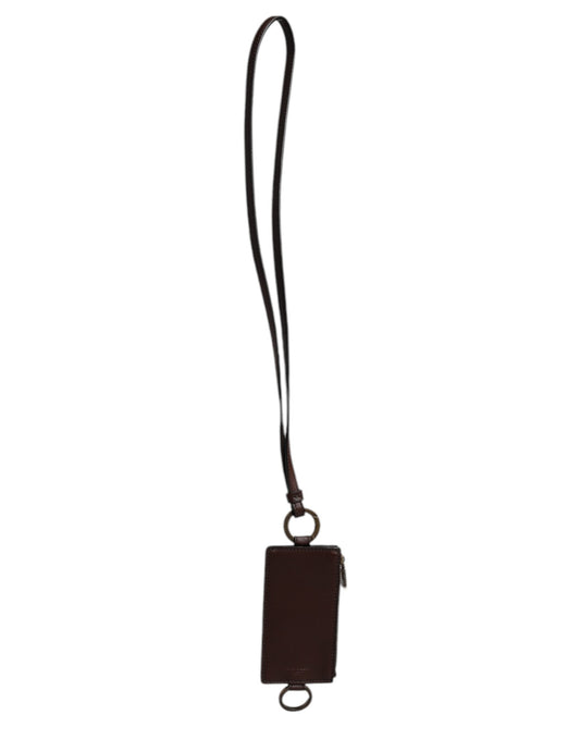Brown Calf Leather Lanyard Logo Card Holder Wallet-Dolce & Gabbana-LabelTerrace.com