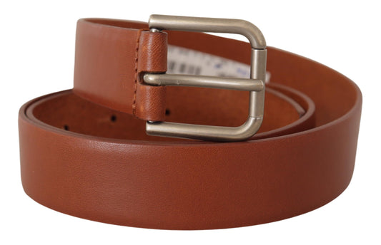 Brown Calf Leather Silver Tone Metal Buckle Belt-Dolce & Gabbana-LabelTerrace.com