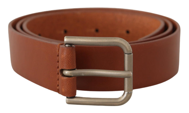 Brown Calf Leather Silver Tone Metal Buckle Belt-Dolce & Gabbana-LabelTerrace.com