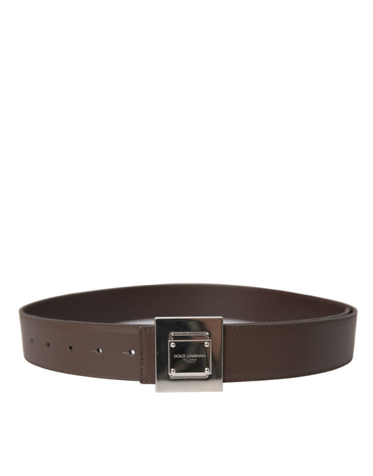 Brown Calf Leather Square Metal Buckle Belt-Dolce & Gabbana-LabelTerrace.com