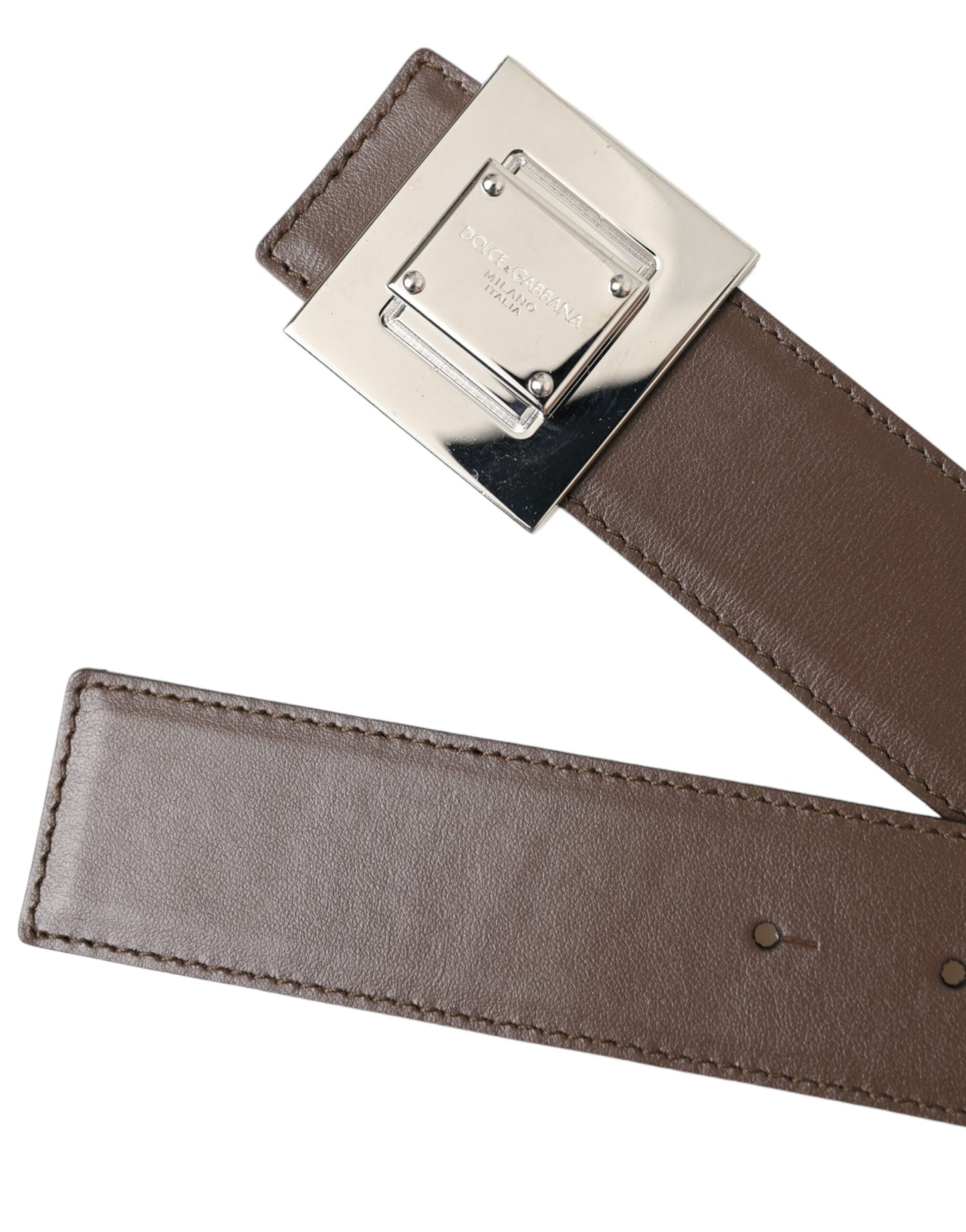 Brown Calf Leather Square Metal Buckle Belt-Dolce & Gabbana-LabelTerrace.com
