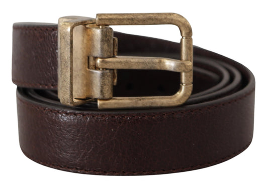 Brown Calf Leather Vintage Logo Metal Buckle Belt-Dolce & Gabbana-LabelTerrace.com