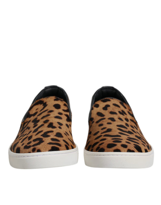 Brown Calfskin Fur Leopard Sneakers Shoes-Dolce & Gabbana-LabelTerrace.com
