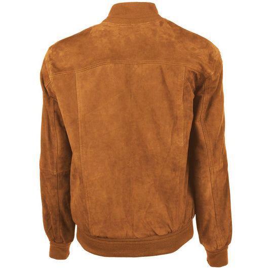Brown Calfskin Men Bomber Jacket-Emilio Romanelli-LabelTerrace.com