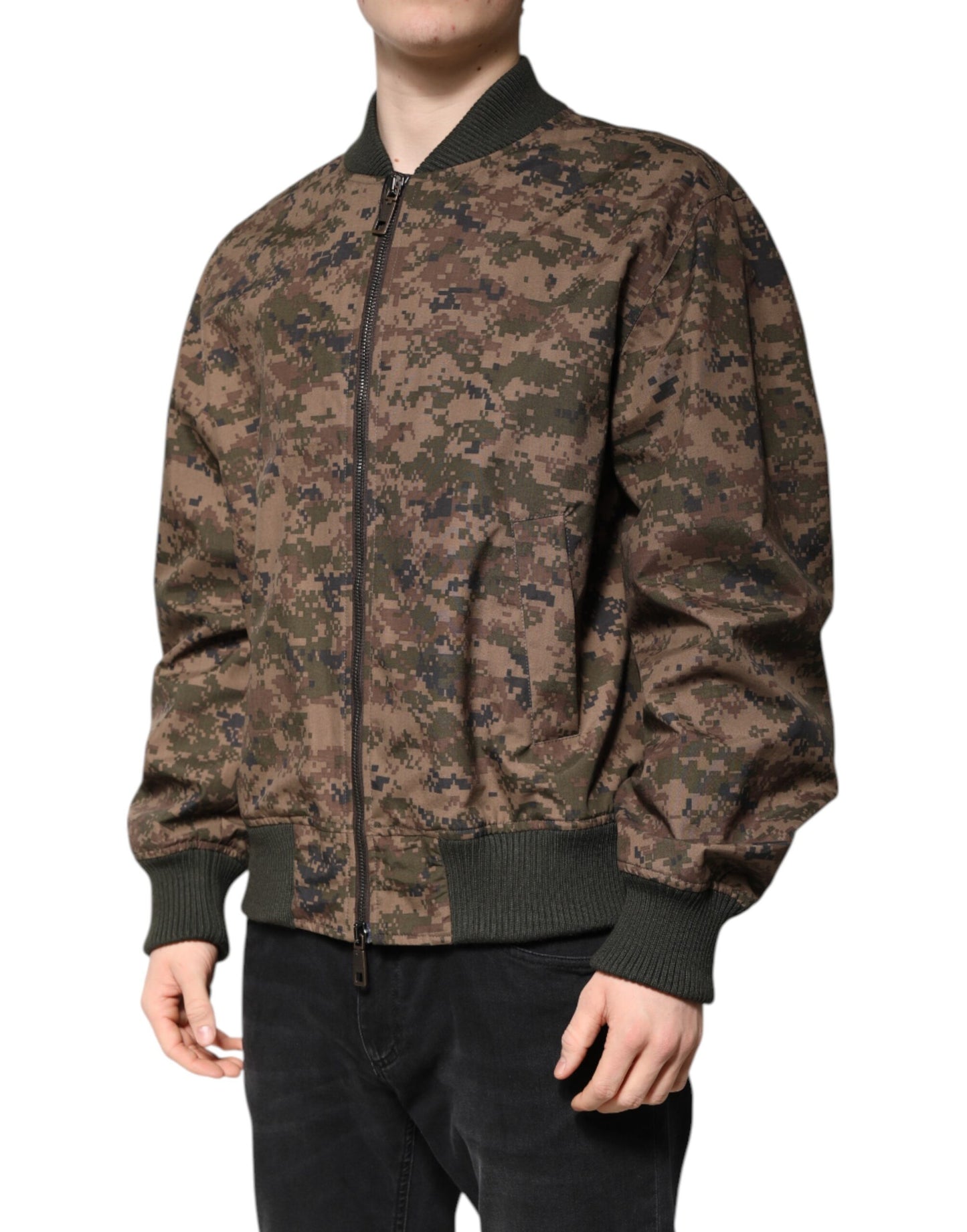 Brown Camouflage Bomber Full Zip Jacket-Dolce & Gabbana-LabelTerrace.com